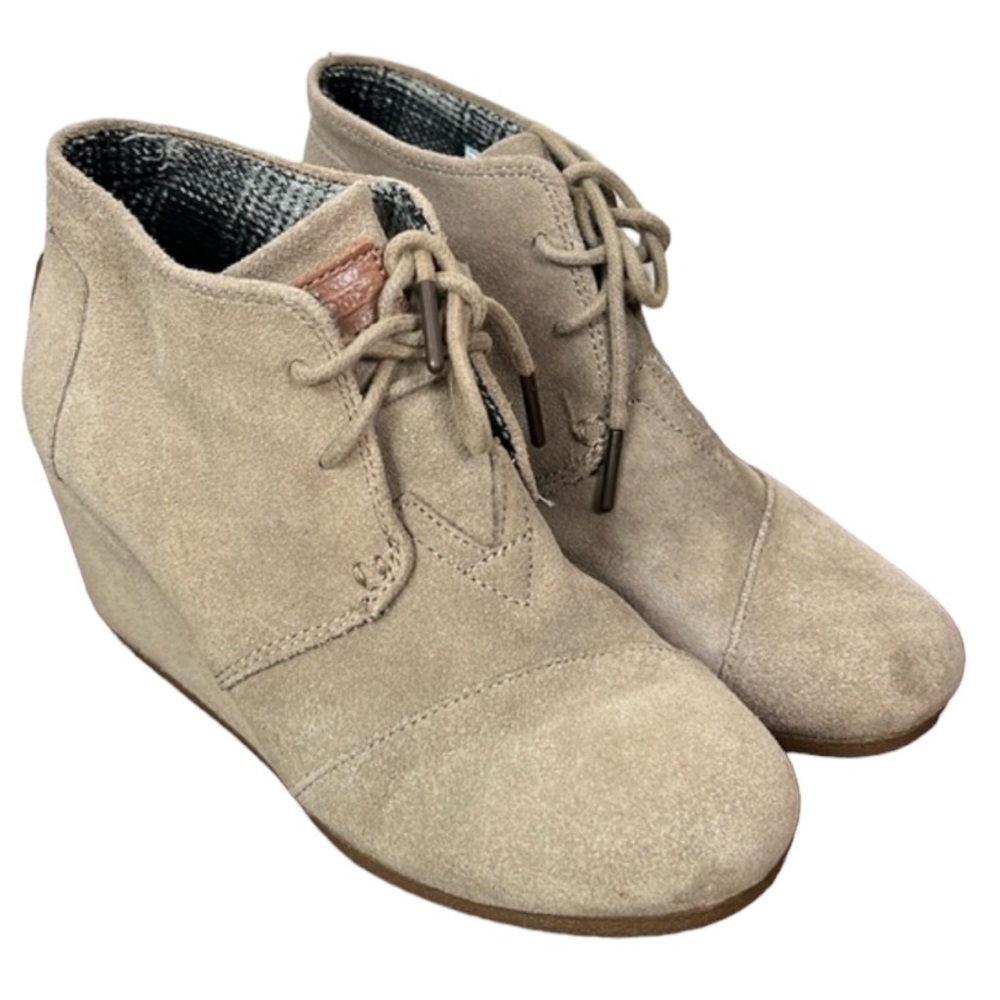 Toms Beige Tan Ankle Wedge Booties Size 6